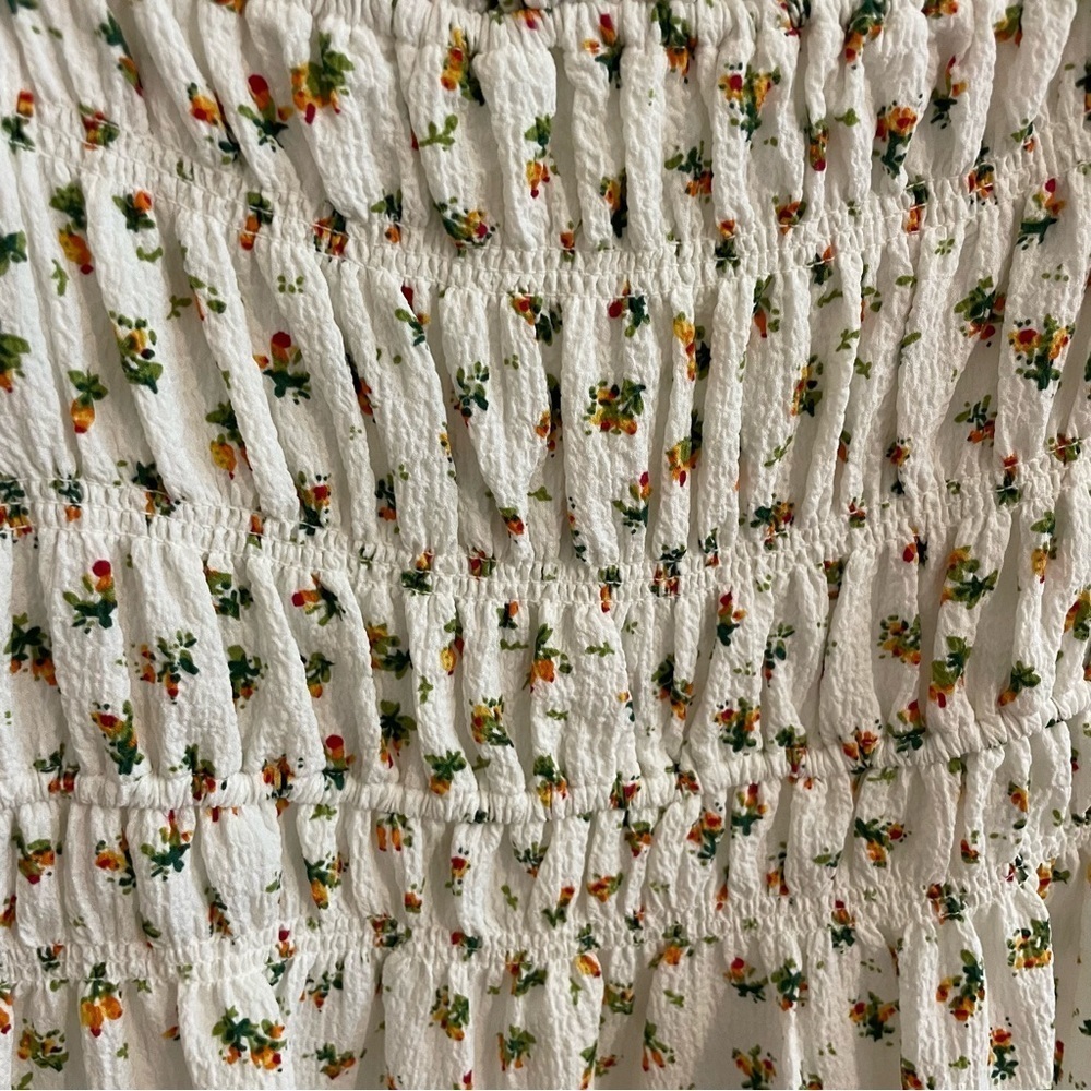 O.P.T. Ditsy Floral Print Smocked Maxi Dress White  Size Medium - Picture 5 of 10